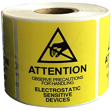 FirstZi Self Adhesive Static Warning Sticker Label, Attention - Observe Precautions for Handling - Electrostatic Sensitive Devices, 2x2 Inches Anti-Static ESD Label Perforated, 500 per Roll