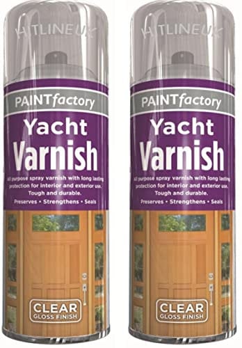 2 x All Purpose Yacht Varnish 400ml – Professional Clear Gloss Finish Spray for Wood, Metal, and Plastic – Interior and Exterior Waterproof Protection