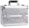 Professional Vanity Case Make Up Case Large Makeup Box Beauty Organiser Cosmetic Makeup Organiser Box 4 Trays Lockable Lock with Keys, Silver Rose