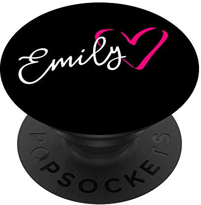 Emily Name Vorname Kalligrafie Pinkes Herz Schwarz Pink PopSockets PopGrip: Ausziehbarer Sockel und Griff für Handys/Tablets mit Tauschbarem Top