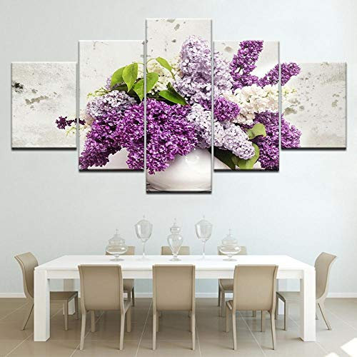 XXXCH Stampa su Tela - Vaso in Lilla Immagine di Arte della Parete 5 Pezzi Quadri Moderni Dipinti Foto per Soggiorno Camera da Letto Divano TV Sfondo Gym Home Decor 200X100CM