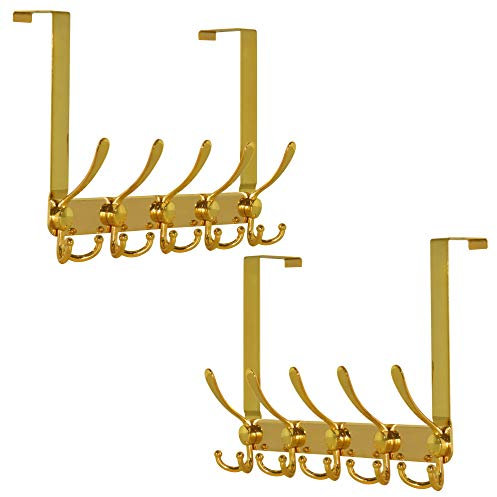 Dseap Türgarderobe zum Einhängen, Edelstahl Türhaken Innenseite, Türhakenleiste, Kleiderhaken Tür, Türaufhänger, für Kleidung Hut Handtuch Mantel, mit 5 Dreifachhaken, Gold, 2er Set