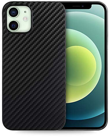 doupi UltraSlim Hülle kompatibel für iPhone 12 mini (5,4 Zoll), Carbon Fiber Look Ultra Dünn Handyhülle Cover Bumper Schutz Schale Hard Case Schutzhülle, Kohlefaser Optik schwarz