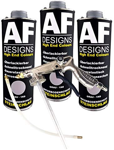 Alex Flittner Designs Protección de Piedras/bajo Protección del Suelo Gris 3x1kg Pintado + bajo Pistola de Hueco Rostschutzpistole Pistola Jeringa