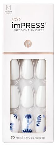 KISS imPRESS Press-On Manicure, Tye Dye, Medium Length Square, with PureFit Technology, Includes Prep Pad, Mini File, Cuticle Stick, and 30 Fake Nails