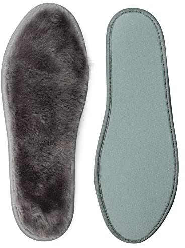 riemot Echte Schaffell Einlegesohlen Winter Warm Lammfell Schuheinlagen Lammwolle Sohlen für Winterschuhe Gummistiefel Kinderschuhe Grau Gr.39 EU