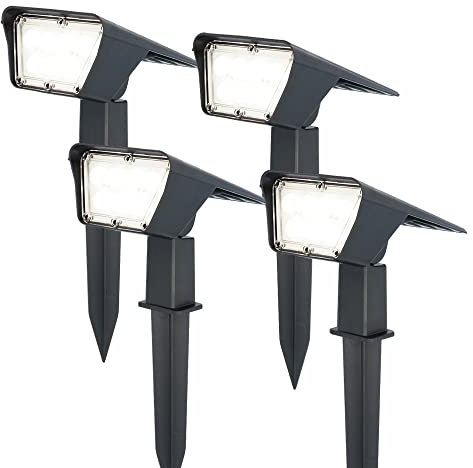 HOFTRONIC - Solar Gartenstrahler Odessa Superhell 300 Lumen IP65 Wasserdicht 6000K LED Solarlampen für Außen Solarleuchte 4 Stücke mit Erdspieß Solar Strahler Wintersolar Solarpanel Warmweiß