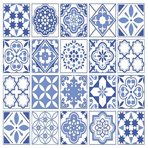 Bolsover Designs Adesivi per piastrelle a mosaico, confezione da 16, per 200 mm x 250 mm, 20 cm x 25 cm, impermeabili, per cucina e bagno GT28, blu, bianco
