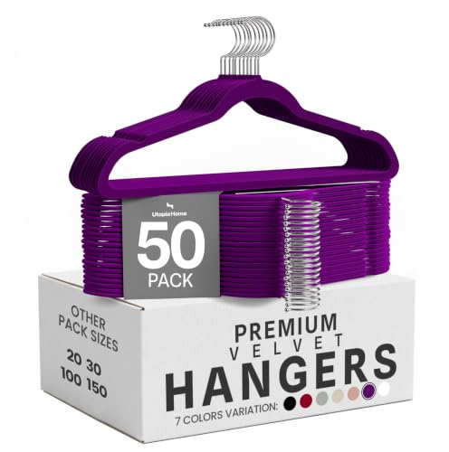 Utopia Home Premium Samt Kleiderbügel - rutschfeste & langlebige Kleiderbügel - 360 Grad drehbare Haken - Hochbelastbare Kleiderbügel - 50er Pack, Lila