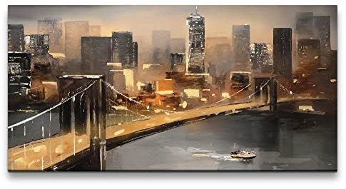 Paul Sinus Leinwandbild 120x60cm New York Brooklyn Bridge Kunstvoll Nachtlichter Hochhäuser