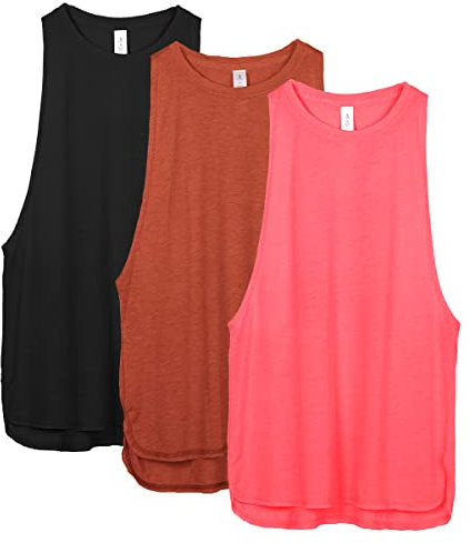 icyzone Damen Sport Tank Top Locker - Yoga Fitness Shirt Atmungsaktive Laufshirt Sport Gym Oberteile, 3er Pack (S, Black/Dusty Orange/Neon Pink)