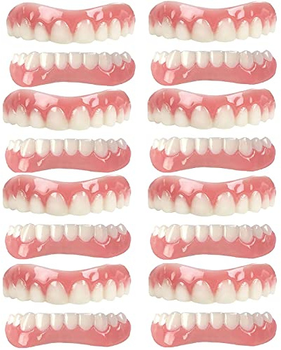 Silica Prosthesis Teeth Top Bottom Dentures Lnstant Repair of Cracked or Missing Dental Cosmetic Natural Color Lnstant Veneers Reusable ,8 Pairs