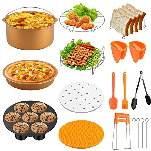 FUNYKICH 15 Pezzi Accessori per Friggitrice ad Aria 3.5L-8.2L,con Ricetta, Senza BPA, Lavabile in Lavastoviglie