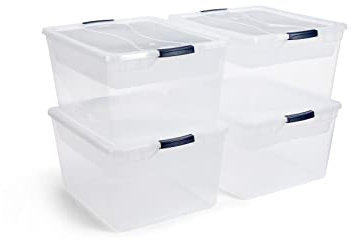 Rubbermaid Cleverstore 74 Qt Clear Storage Bins with Latching Lids and Nesting Tray, 4-Pack, Stackable, BPA-Free, Made in USA