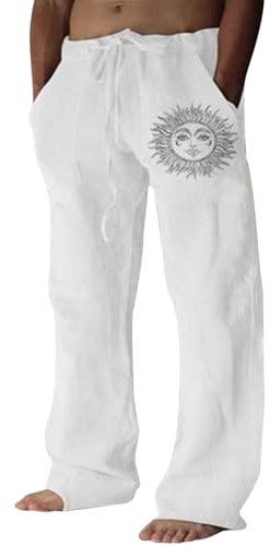 Pantalon en Lin pour Homme - Léger - en Coton - Coupe Ample - Décontracté - pour la Plage