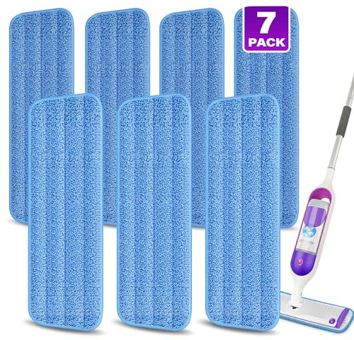 7 Pack Reusable Microfibre Mop Pads for Spray Mops - MEXERRIS Spray Wet Mop Pads Washable Reusable Compatible with 13''-15'' Spray Floor Mops, Suitable for Hardwood, Tile ,Wood, laminate