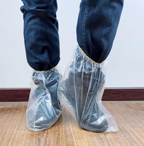 Losuya 10 pares de cubiertas de zapatos desechables impermeables cubiertas de zapatos cubrezapatos protectores de zapatos, transparentes