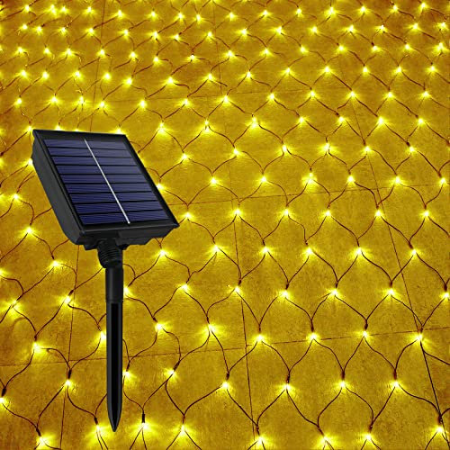 HENGMEI Solar Lichternetz Außen 3x2m 250 LED Lichterkette Netz Solarlichterkettenetz 8 Modi Wetterfest Led Weihnachtsbeleuchtun Solar für Weihnachten, Halloween, Hochzeit Party, Warmweiß