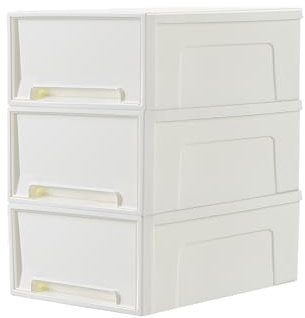 Cetomo 30L*3 Compact Stacking Storage Drawer, Plastic Drawer Organizer with white Doors for Undersink, Kitchen, Pantry, Desk, and Home De-Clutter, Store Shoes and Craft Supplies, 3-Pack, White