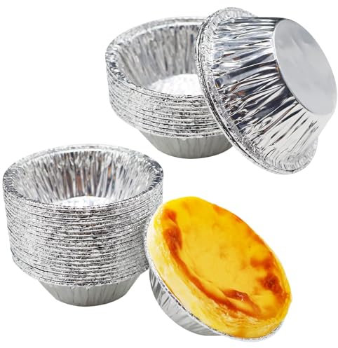 SZCXDKJ 100 PCS Tart Foil, Mince Pie Baking Tray, Premium Aluminum Foil Trays for Hong Kong-Style Egg Tart, Cake, Fruit Tart, Small Pie Baking (Disposable)