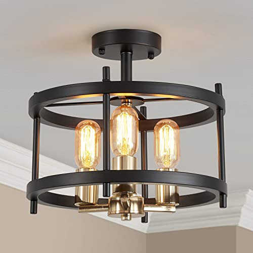 Saint Mossi Deckenlampe Schwarz, Kronleuchter Modern Gold, Deckenlampe Wohnzimmer E27 Sockel 3-Lichter Deckenleuchte