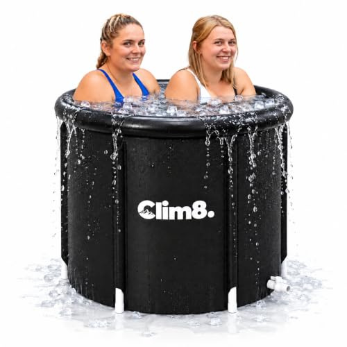 Clim8 Eisbad für den Außenbereich zur Erholung: 75 cm freistehender Kältetauchwanne mit Abdeckung, tragbares Eiswannen-Fass für Sportler, Wim Hof und Kryotherapie, 320 l Fassungsvermögen