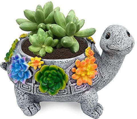 lifemet - Vaso da fiori a forma di tartaruga, decorazione da giardino, per piante grasse, simpatico vaso a forma di animale, in resina, per casa, ufficio, scrivania, balcone, mini decorazione
