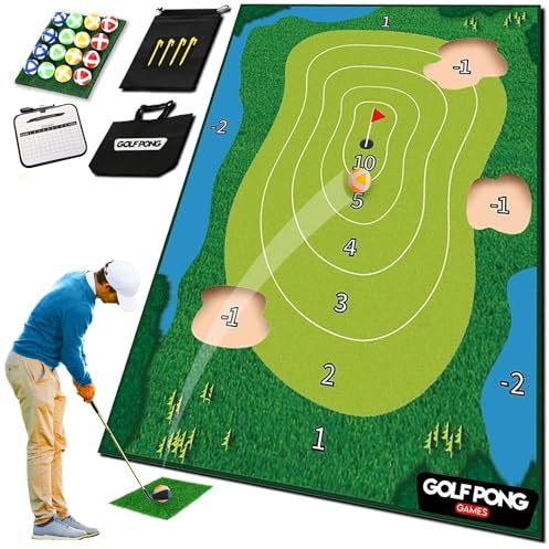 Full Swing Sports - Golf Chip Off Challenge chip and Stick Game - Battle Royale Golf Game with 6'x4' Premium Golf Chipping Mat, 16 Velcro Sticky Balls - Indoor & Outdoor Play – (NO Club Included)