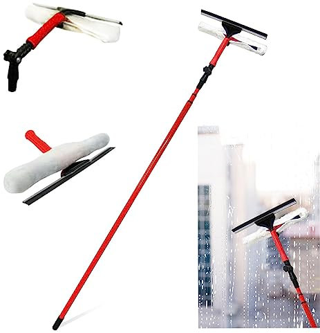 rightclick 3.5M Telescopic Window Cleaning Pole with Squeegee Soft Rubber Window Mop Conservatory Roof Cleaner Window Glass Cleaner for Indoor/Outdoor Window