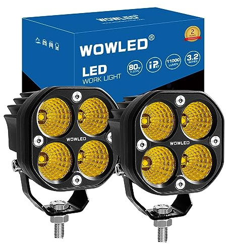 WOWLED Amber LED Cube Lights, 2PCS 3Inch 80W Flood LED Pods Off-Road Driving Light, 12V FloodLight Yellow Fog Light Backup Lamp für Truck ATV UTV SUV Tractor Car 4x4 Exterior Light
