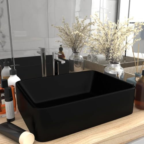 HIGSOSE 41x30x12 cm Lavandino Luxury in Ceramica Nero Opaco Lavatoio Ceramica Lavabo da Appoggio Lavandino da Appoggio Lavabo Appoggio Lavatoio da Esterno Lavabo da Esterno Arredo Bagno