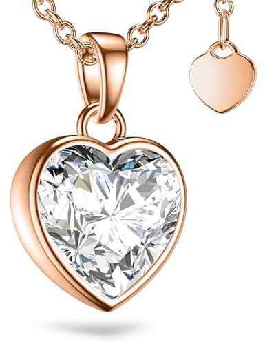 AMOONIC Herzkette Halskette Damen Rosegold (Silber 925 vergoldet) Kette mit Zirkonia Herz Anhänger Ich liebe Dich (45-50cm) Schmuckgeschenk für Frauen Sie Ehefrau zum Hochzeitstag Geburtstag Jubiläum