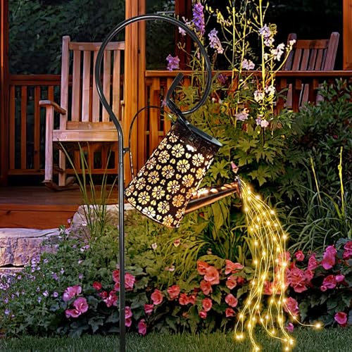Solar Watering Can Lights Outdoor Garden Ornaments LED Solar String Lights Waterproof Fairy Waterfall Light Retro Metal Hanging Lantern Gardening Lamp for Yard Lawn Pathway Decoration Gardening Gifts