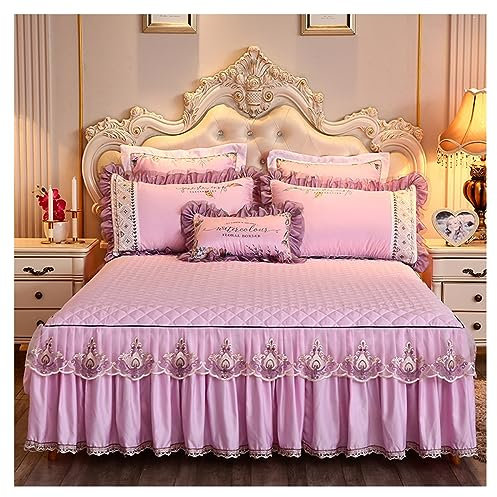 Bettrock Tagesdecke Bettlaken Betttuch 3-teiliges Set Bett Abdeckung Samt 150x200cm/180x200cm/120 x 200 Rüschen-1 +2 Kissenbezüge Matratzenbezug Schutzhülle ( Color : #17 , Size : 180x200CM/71x79in )