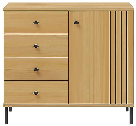 Woodroom Sevilla massives Sideboard eichefarbig lackiert 90x80x40 cm 4 Schubladen 1 Tür Kommode Schrank Wohnzimmerschrank