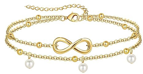 YeGieonr Bracelet de Cheville Femme Or, Chaine de Cheville Couches Perle Imperméables en Acier Inoxydable Plaqué Or 18K, Personnalisé Bijoux Cadeau pour Femmes et Filles
