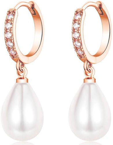 MASOP Perlenohrringe Rosegold Creolen Silber 925 Rose Vergoldet AAA Zirkonia Ohrringe Perlen Tropfen für Damen Frauen Mädchen