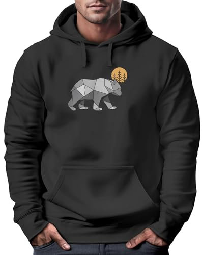 Neverless® Hoodie Herren Polygon Bär Mond Outdoor Wandern Natur Print Aufdruck Fashion Streetstyle schwarz S