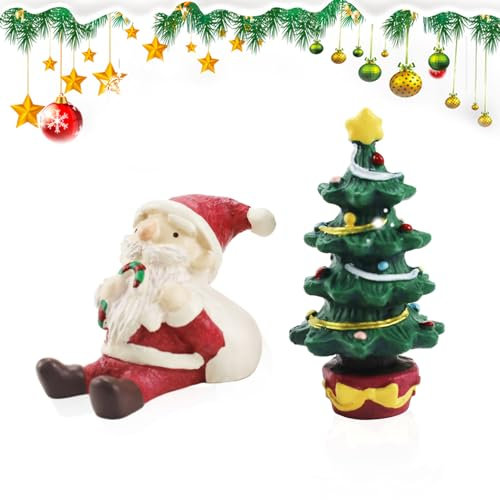 Agctrler 2 Stück Mini Weihnachtsbaum Weihnachtsmann Aquarium, Weihnachtsfiguren Klein Miniatur Deko, Aquarium Harz Weihnachten