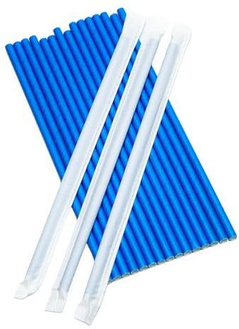 Cocti Pailles En Papier - 100% Biodégradables, Durables, Sans Goût Bizarre De Papier, Adaptées Aux Boissons Froides - 200mm X 6mm, Emballées Individuellement Bleu 200 Pcs.