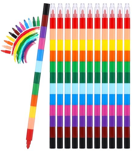 FAOKZE 12 Stück Stapelbare Buntstifte Kinder Wachsmalstifte, Baustein Buntstifte 12 Farben, Steckbare Malstifte Wachsmalstifte, Kinder Malstifte Spielzeug für kinder Malerei Geschenk Büro Schulbedarf