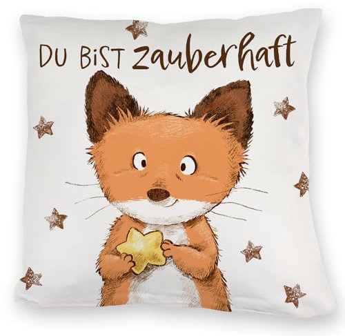 Fuchs Kuschelkissen mit Spruch Du bist zauberhaft EIN bequemes DekoKuschelkissen für die Couch Motiv Frauen Kuscheliger Kuschelkissen bezug Glücksbringer Stern Sofa Zeichnung