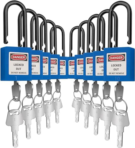 SAFBY OSHA Loto - Candado de seguridad con llave diferente, candado seguro OSHA Loto para estaciones y dispositivos de bloqueo y etiquetado (azul 1-10)
