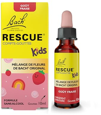 RESCUE Kids – Tropfer mit Erdbeergeschmack – emotionales Wohlbefinden – Mischung aus 5 Original Bachblüten – ideal für Einschulung, Reisen und Urlaub – ohne Alkohol – Flasche 10 ml