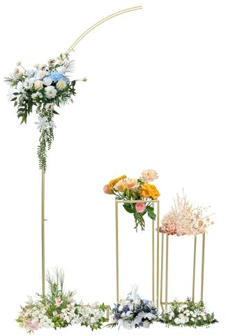 Tenddya Support de toile de fond en métal pour arche de mariage, demi arche, cadre de ballon avec 2 supports géométriques pour mariage, anniversaire, fête, décoration (doré)
