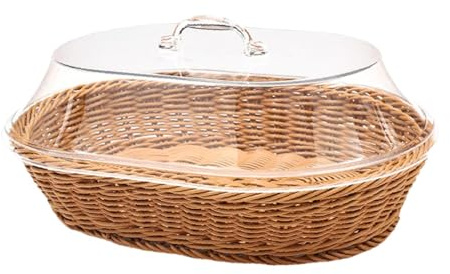Folpus Wicker Fruit Basket Food Serving Basket Organizer Drainage Basket Storage Imitation Rattan Woven Bread Basket for Farmhouse, 35cmx45cm