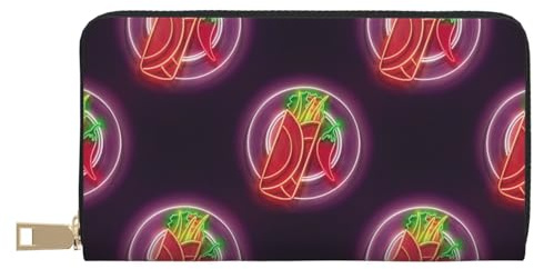 VOSERY Geldbörse Damen Leder Bifold Multi Card Wallet Light Bulb Pattern Chili Damen Geldbörsen Lange Geldbörse