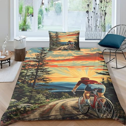 TANLINGFL Mountainbiken 3D Gedruckt Bettwäsche Sets 3 Teilig Ettbezüge Mit Kissenbezügen Soft Microfaser Luxus Modern Mit Reißverschluss Für Erwachsene Und Kinder Single(135x200cm)