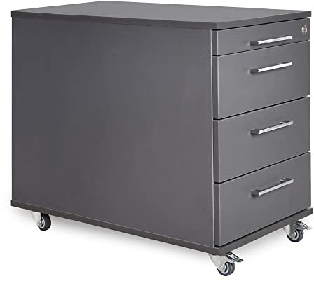 Eigentlich Rollcontainer 80 cm tief, 3 Schubladen und Materialauszug, Rollschrank B43xT80xH65 cm abschließbar, Schreibtischunterschrank versch. Farben (Anthrazit)