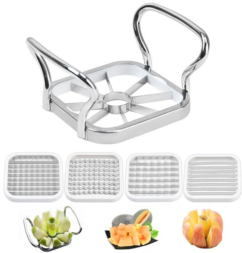 Ksvaye Coupe Frites Manuel Coupe Pomme Acier Inoxydable 5 en 1 Coupe-frites Coupe Legumes Hachoir à Pommes de Terre Coupe Fruit Déchiqueteuse Gadget De Cuisine pour Carotte Oignon (Argent)